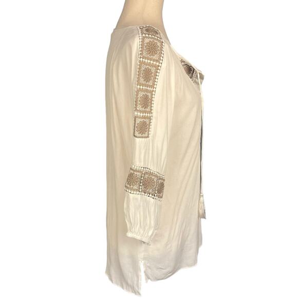 Hale Bob Bala Paneled Tunic Top Cream Tan Small Size 6 - Picture 6 of 10